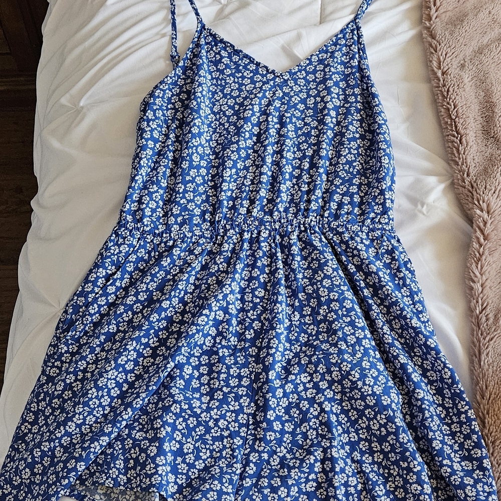 Blue Floral Spaghetti Strap Romper